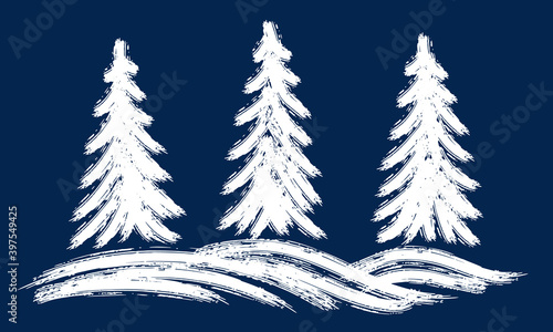 Christmas trees with snow. Winter landscape.