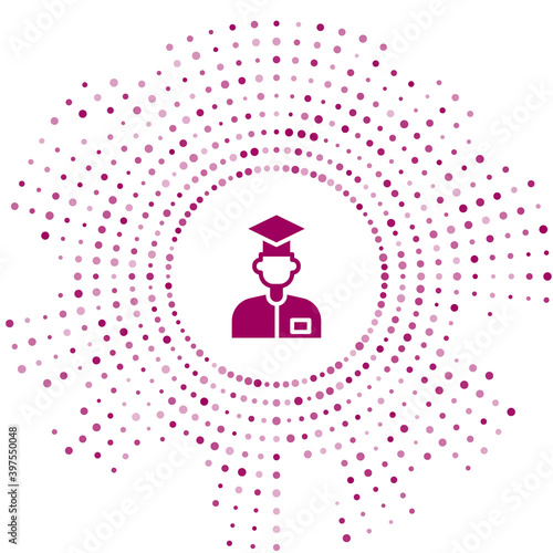 Purple Laboratory assistant icon isolated on white background. Abstract circle random dots. Vector.