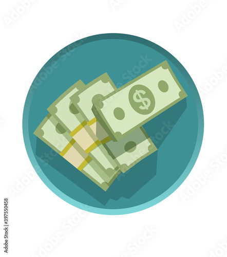 Money cash stack as loan or salary on serve tray flat cartoon vector illustration, concept of grant or currency bills top view design