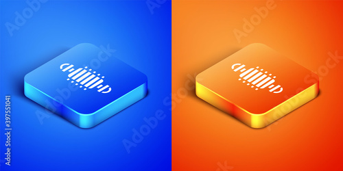 Isometric Bicycle suspension icon isolated on blue and orange background. Square button. Vector.