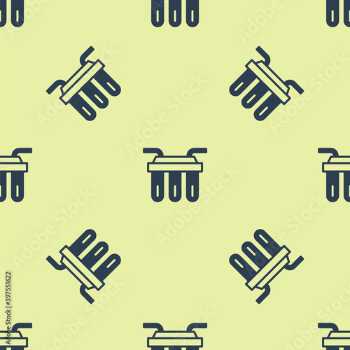 Blue Water filter icon isolated seamless pattern on yellow background. System for filtration of water. Reverse osmosis system. Vector.