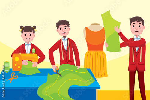 Tailor Profession with vector illlustration. Flat design with cartoon characters.