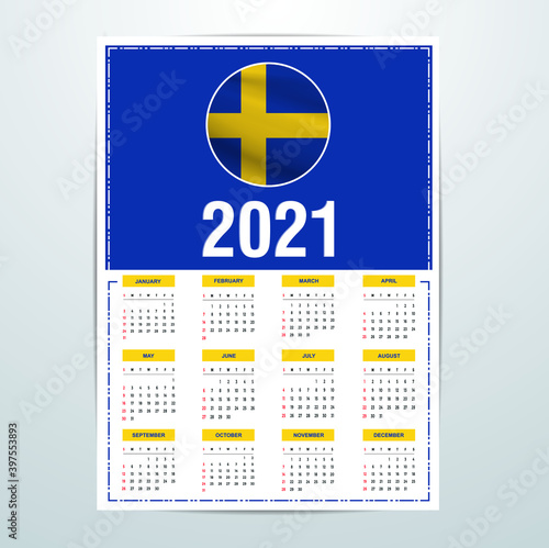 Sweden Calendar 2021- Country Flag Banner - Happy New Year