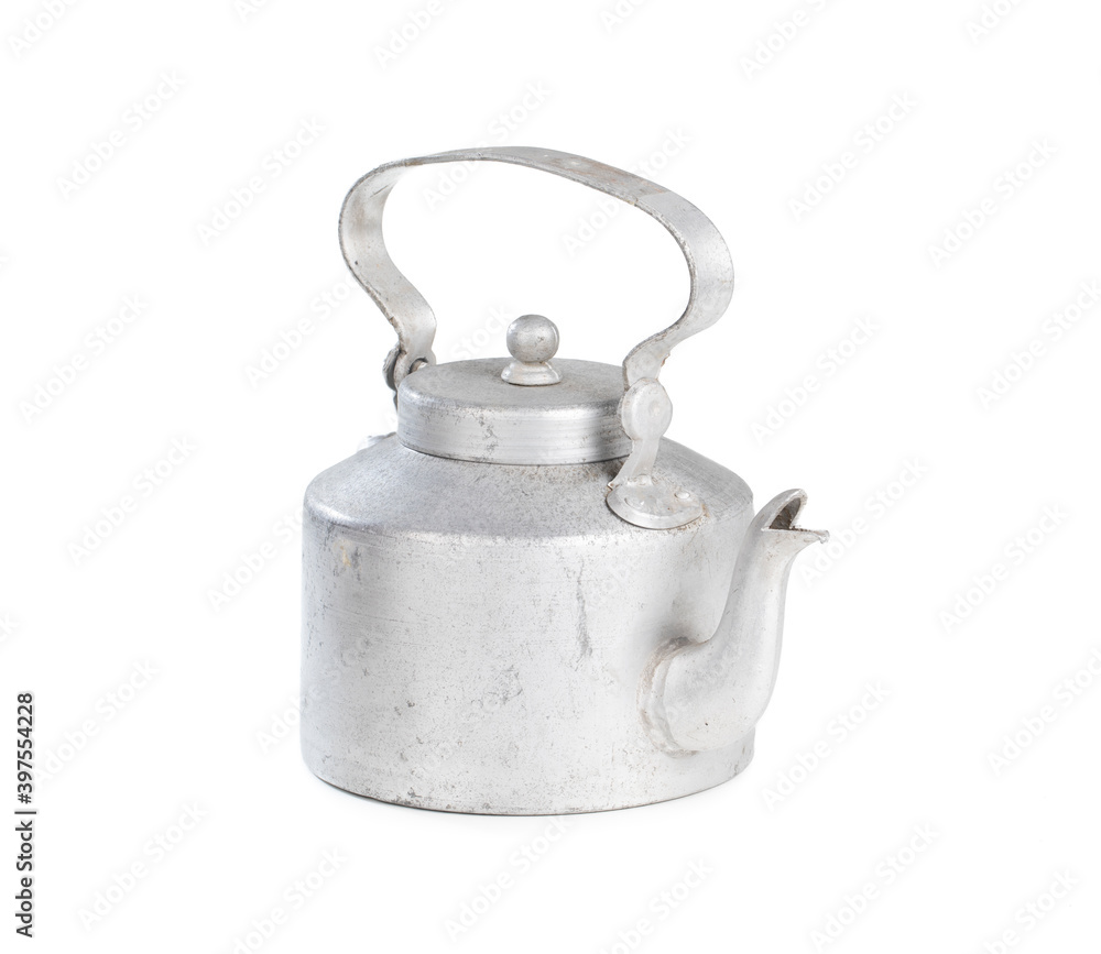 Indian Traditional Desi Silver Tea Pot on White Background Indian Traditional Desi Silver Tea Pot on White Background