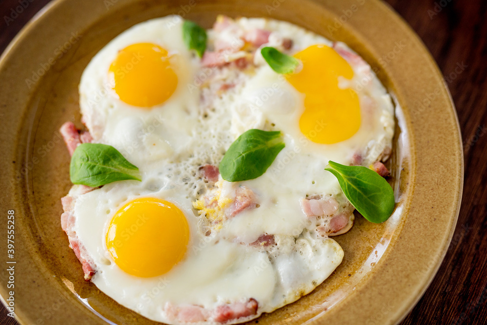 Scrambled eggs for breakfast from three eggs. Fried eggs. Scrambled eggs for breakfast from three eggs. Fried eggs.