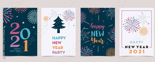 New year card collection with firework,frame,star.Vector illustration for poster,postcard,banner,cover