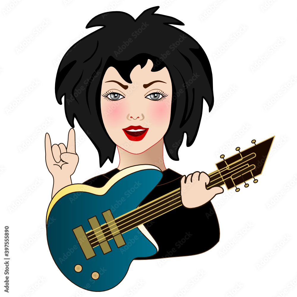 cool girl, that is showing a sign of the horns gesture with his hand on