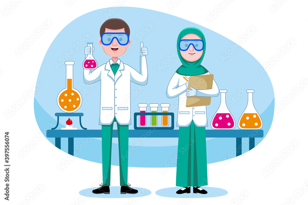 Chemist Profession with vector illlustration. Flat design with cartoon characters.