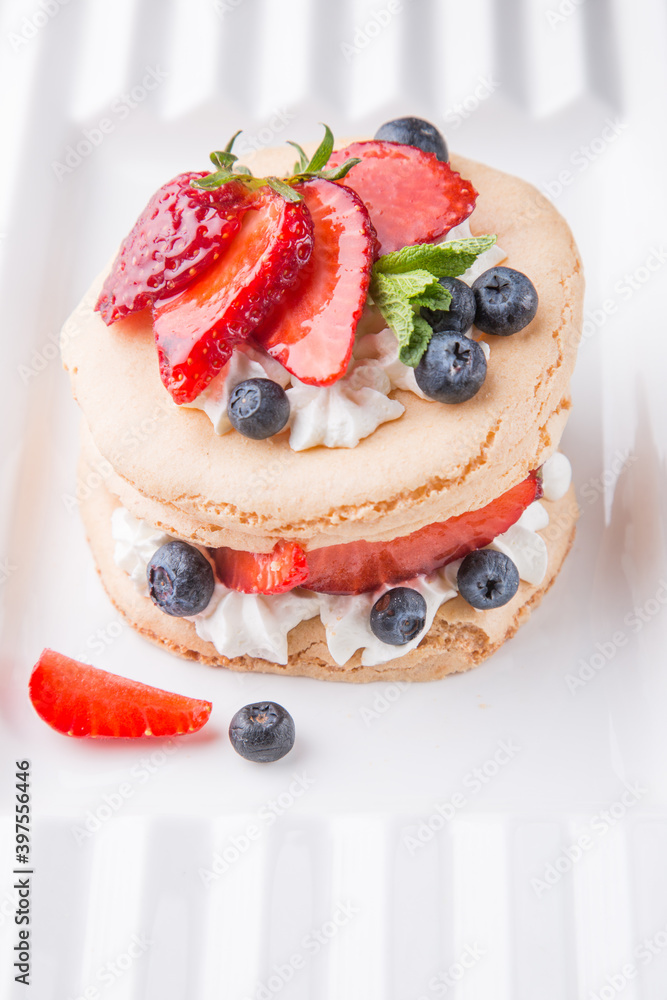 Delicious and healthy dessert with fresh berries and cream Delicious and healthy dessert with fresh berries and cream
