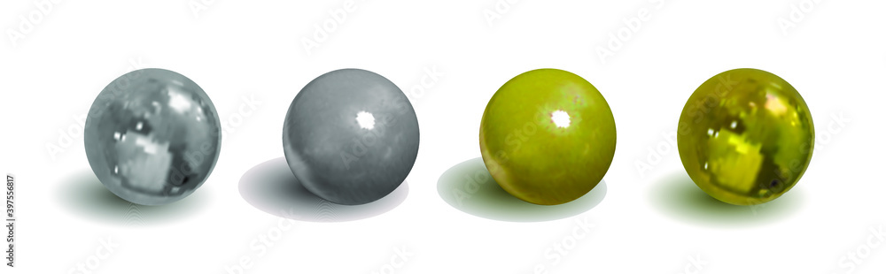 Vector Set of Metallic Balls, Realistic 3D Illustrations, Silver and Golden Spheres Isolated on White Background Vector Set of Metallic Balls, Realistic 3D Illustrations, Silver and Golden Spheres Isolated on White Background