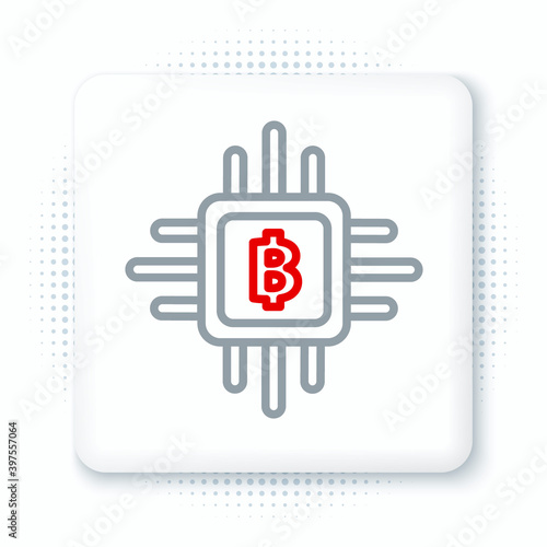 Line CPU mining farm icon isolated on white background. Bitcoin sign inside processor. Cryptocurrency mining community. Digital money. Colorful outline concept. Vector.
