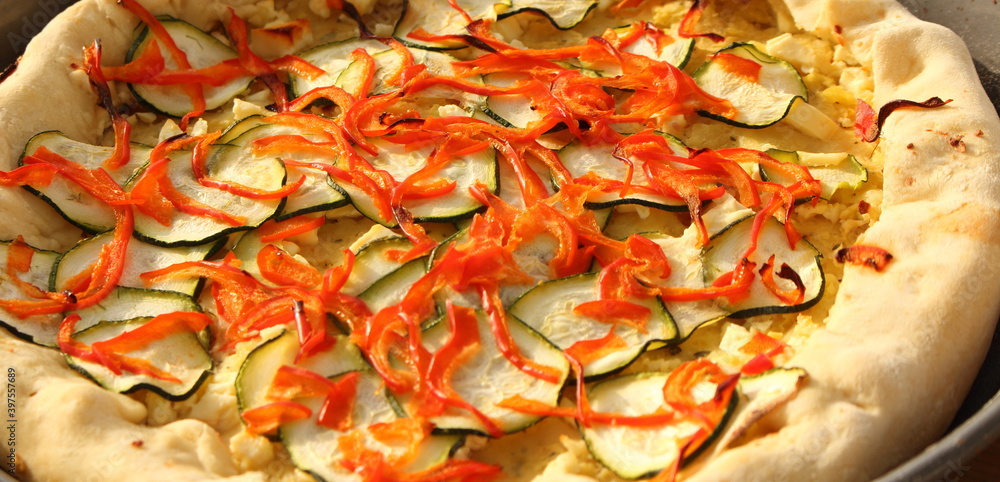 vegetarian pizza with peppers and zucchini vegetarian pizza with peppers and zucchini