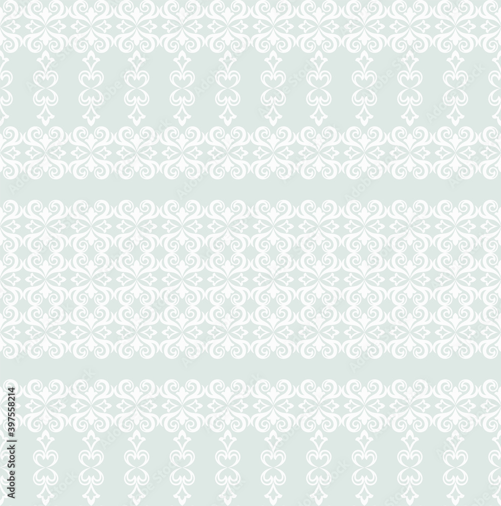 Seamless grey background with white pattern in baroque style. Vector retro illustration. Ideal for printing on fabric or paper for wallpapers, textile, wrapping. Seamless grey background with white pattern in baroque style. Vector retro illustration. Ideal for printing on fabric or paper for wallpapers, textile, wrapping.