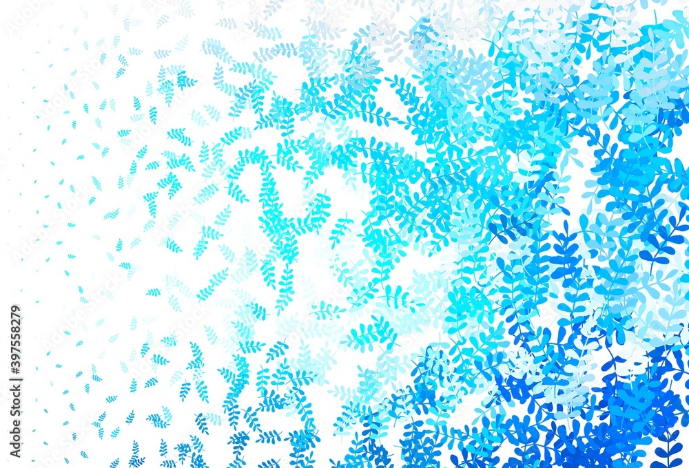 Light BLUE vector abstract backdrop with leaves.