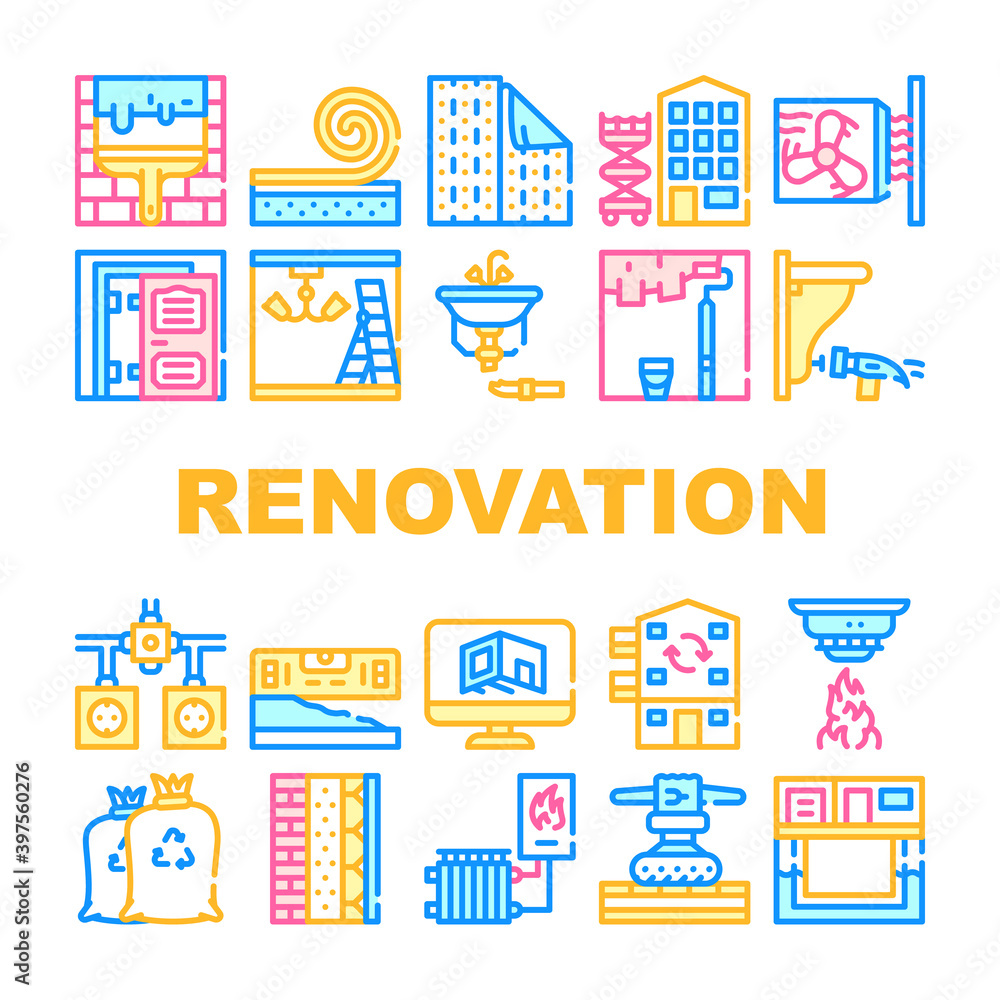 Fototapeta premium Home Renovation Repair Collection Icons Set Vector
