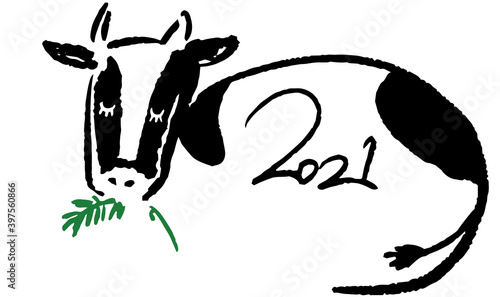 ルーズな線でで描いた2021年丑のイラストルーズな線でで描いた2021年丑のイラスト