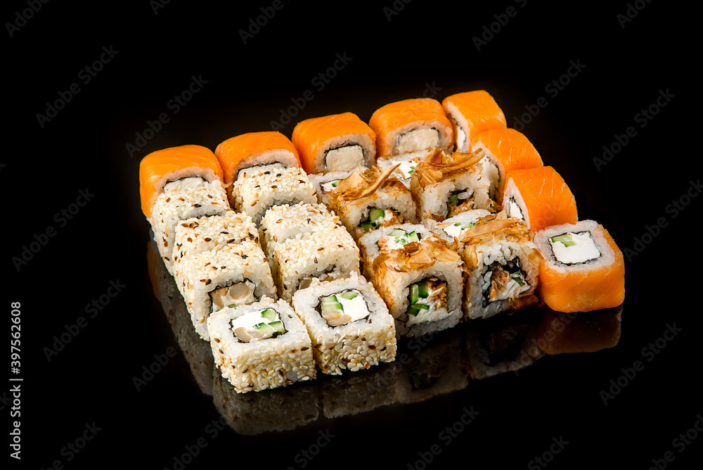 set of rolls of fish. Japanese food set of rolls of fish. Japanese food