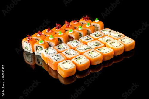 set of rolls of fish. Japanese food