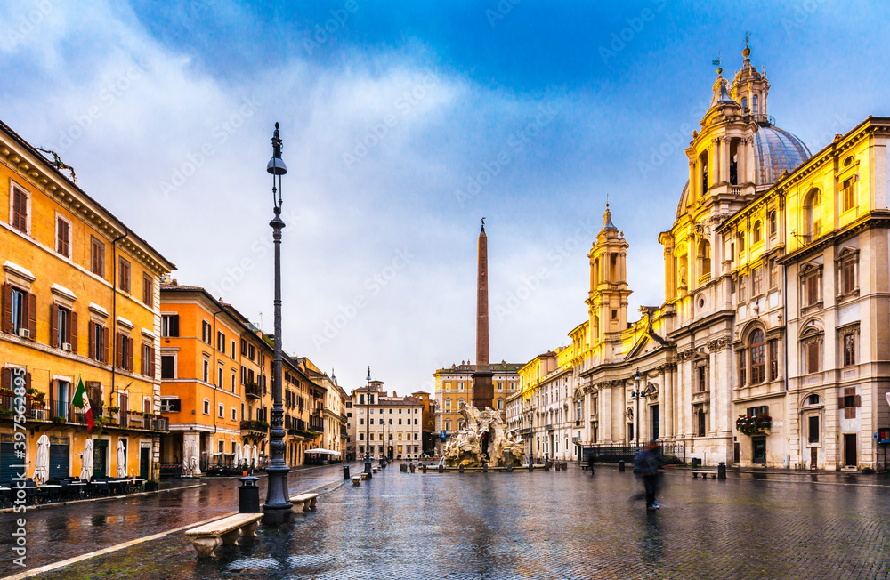 Piazza Navona view in the morning. Piazza Navona is one of famous tourist attraction in Rome.