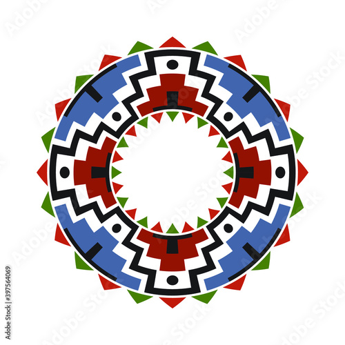 Circular pattern unit with empty space at the center. A vector pattern round border inspired by  african tribal design.