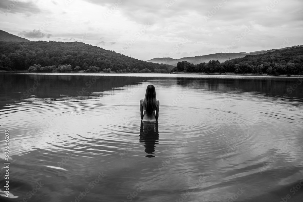 Swimming in the lake. Departure for nature. Young girls Swimming in the lake. Departure for nature. Young girls