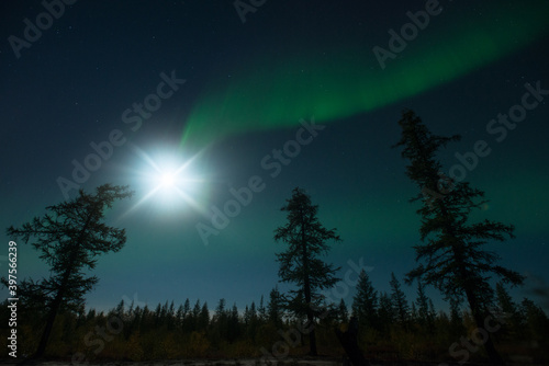 Northern lights with a bright moon © DANIL