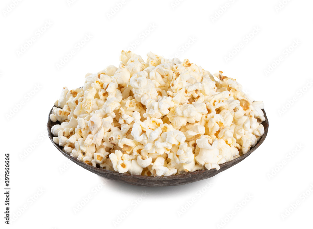 Tasty Spicy Homemade Popcorn on White Background