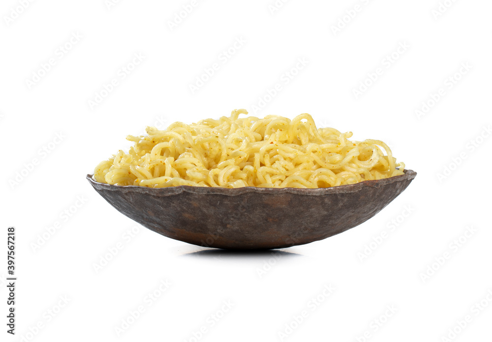 Plain Maggi Noodles, Instant Masala Maggi Isolated on White Background Plain Maggi Noodles, Instant Masala Maggi Isolated on White Background