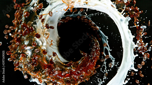 Flying coffee beans isolate...