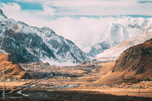 Mtskheta-Mtianeti Region, Georgia. Villages Pansheti, Arsha And Sioni During Morning. Beautiful Georgian Landscape