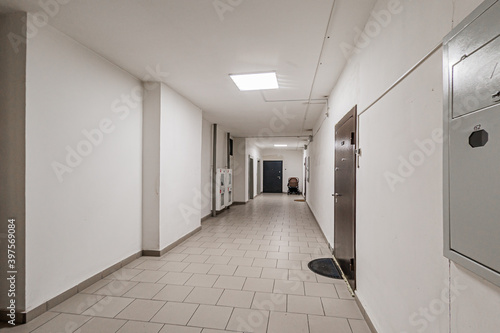 Russia, Moscow- April 17, 2020: interior public place, house entrance. doors, walls, staircase corridors
