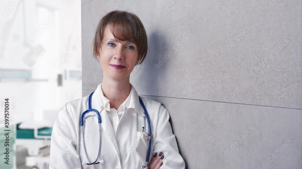 Smiling female doctor on hospital, Confident young woman smiling. Smiling female doctor on hospital, Confident young woman smiling.