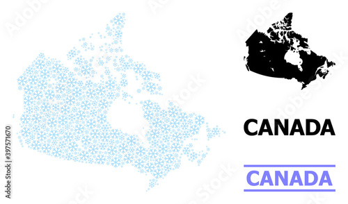 Vector mosaic map of Canada constructed for New Year, Christmas celebration, and winter. Mosaic map of Canada is constructed of light blue snow elements.