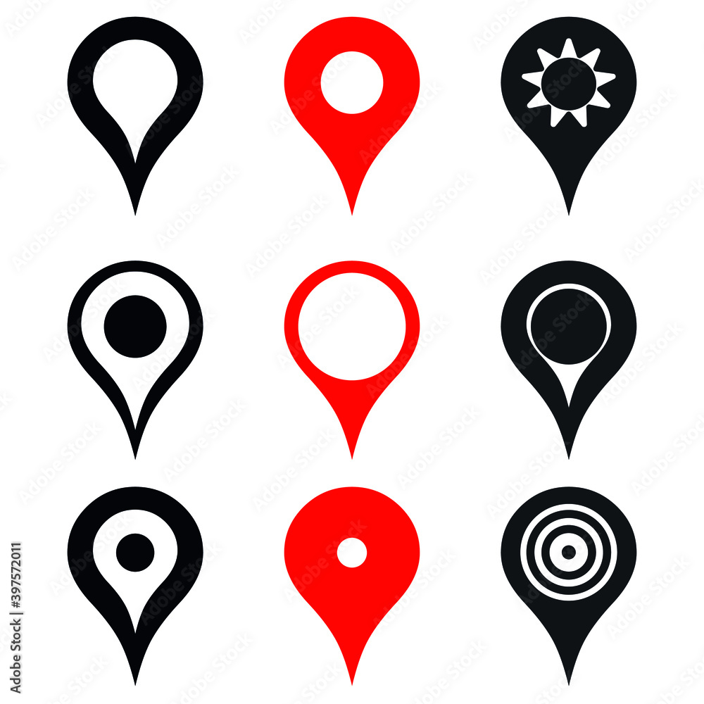 Fototapeta premium Marker location icon set, flat design illustration