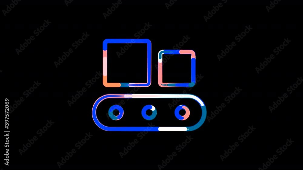 Circles gather in symbol conveyor belt. After it crumbles in a line and moves to the camera. Alpha channel black Circles gather in symbol conveyor belt. After it crumbles in a line and moves to the camera. Alpha channel black