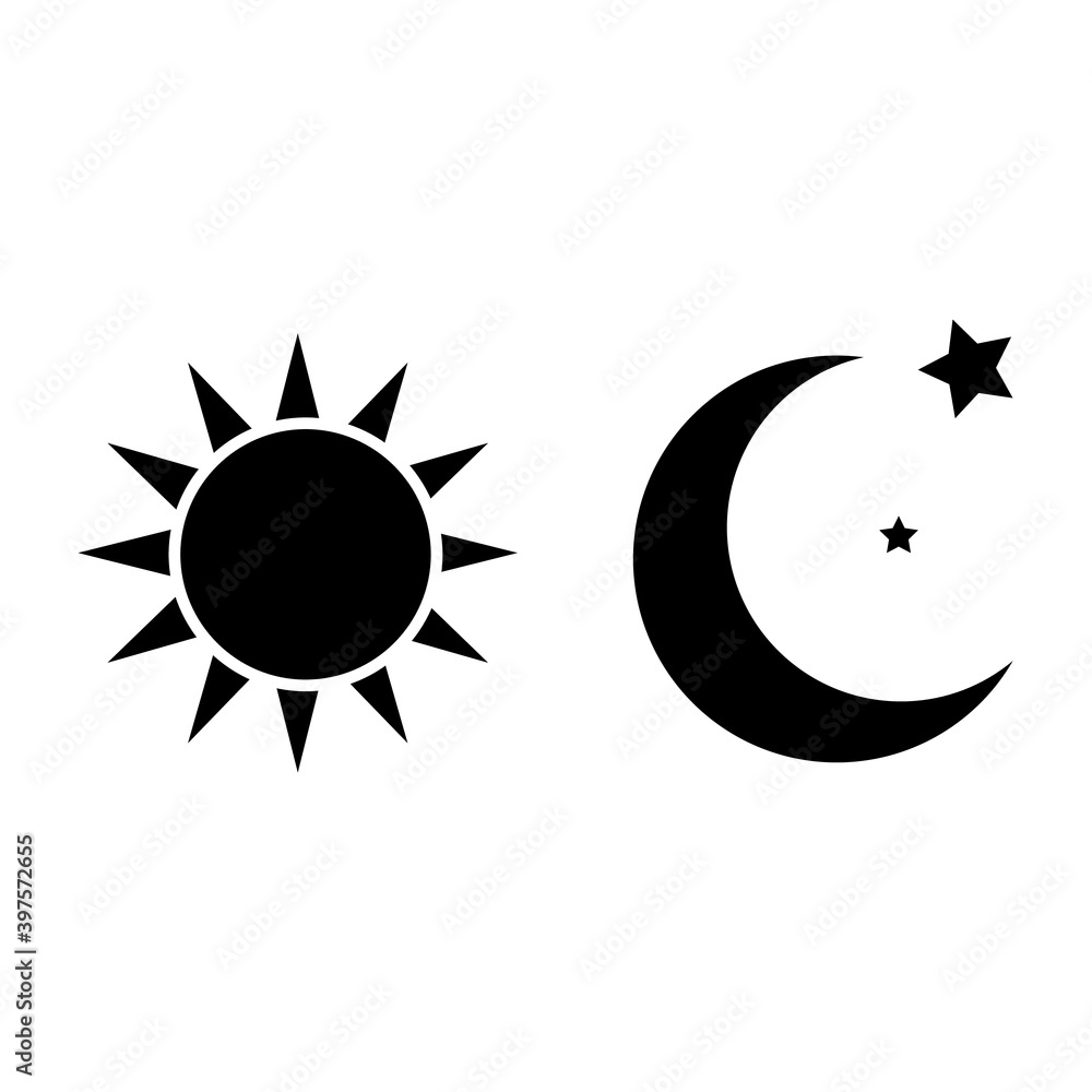 Day and night, sun and moon icon. Flat design illustration. Day and night, sun and moon icon. Flat design illustration.