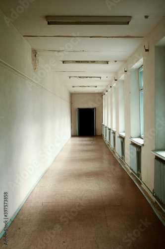 abandoned corridor of the old hospital for crazy