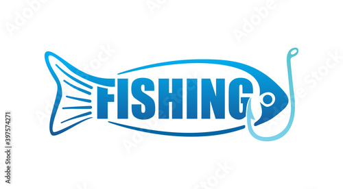 Fishing logo - word in silhouette of hook fish