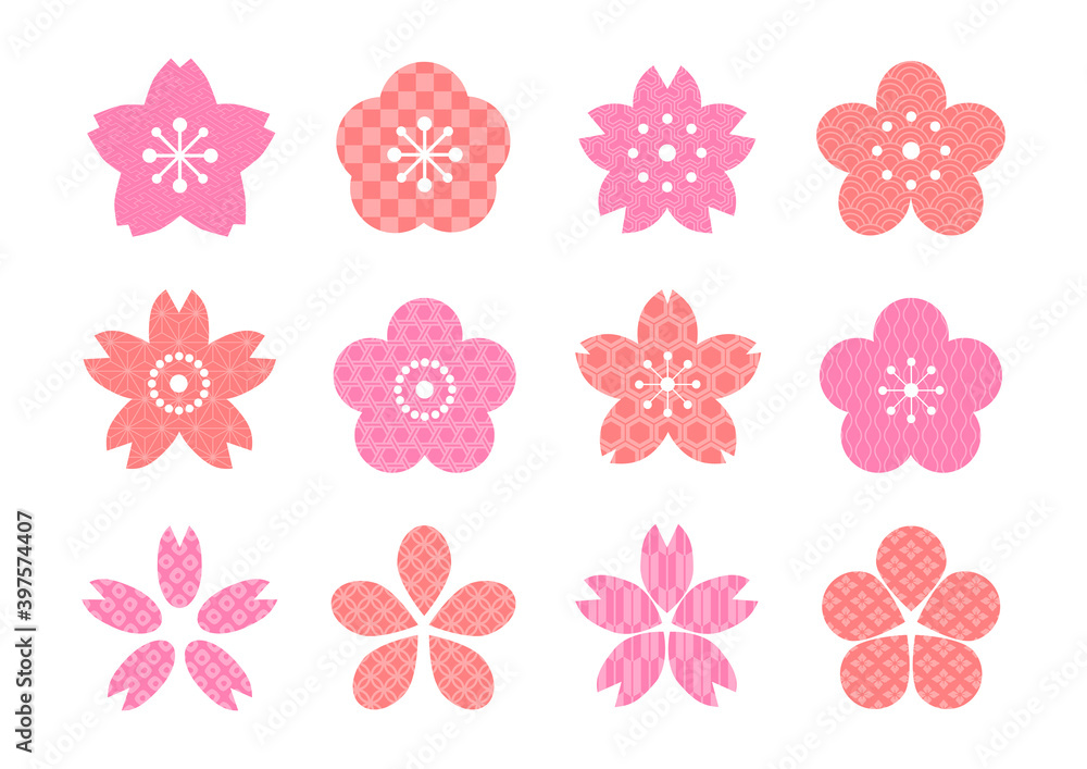 和柄の桜アイコンセット（ピンク色）