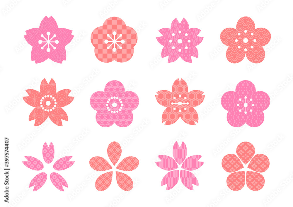 和柄の桜 アイコンセット イラスト ピンク Stock Vector Adobe Stock