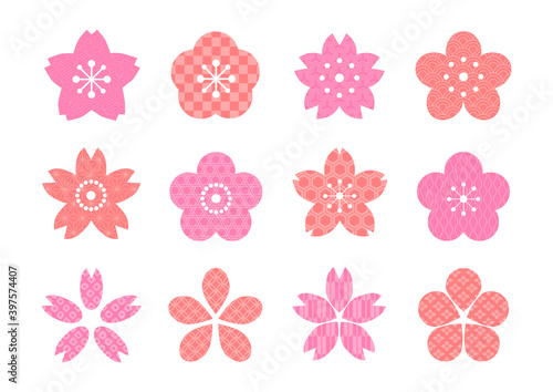 和柄の桜アイコンセット（ピンク色）