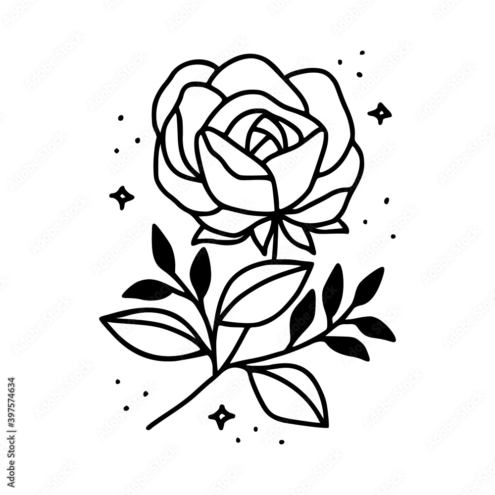 Hand drawn vector feminine logo design line art. Rose flower and botanical leaf branch illustration. Symbols and icon for wedding, business card, cosmetics, jewel, brand, and beauty products Hand drawn vector feminine logo design line art. Rose flower and botanical leaf branch illustration. Symbols and icon for wedding, business card, cosmetics, jewel, brand, and beauty products