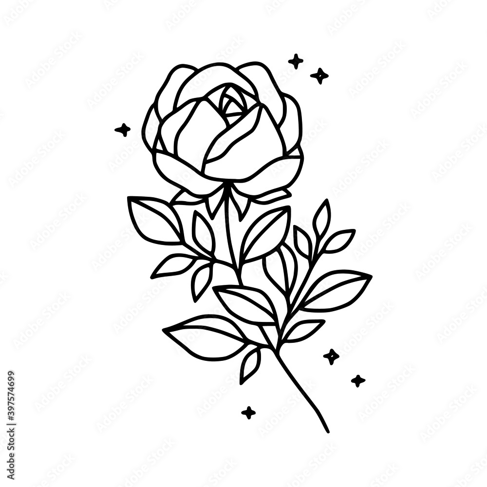 Hand drawn vector feminine logo design line art. Rose flower and botanical leaf branch illustration. Symbols and icon for wedding, business card, cosmetics, jewel, brand, and beauty products Hand drawn vector feminine logo design line art. Rose flower and botanical leaf branch illustration. Symbols and icon for wedding, business card, cosmetics, jewel, brand, and beauty products
