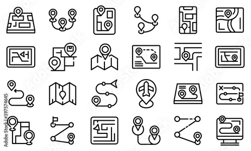Itinerary icons set. Outline set of itinerary vector icons for web design isolated on white background