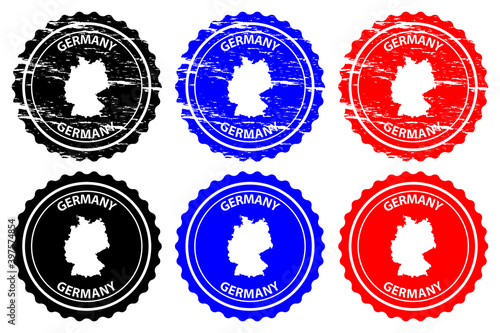 Germany - rubber stamp - vector, Deutschland map pattern - sticker - black, blue and red