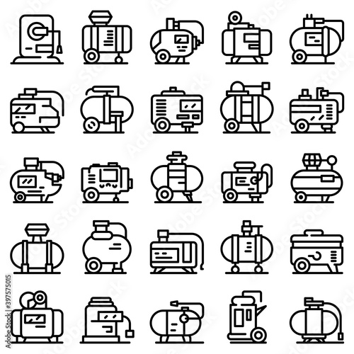Compressor icons set. Outline set of compressor vector icons for web design isolated on white background