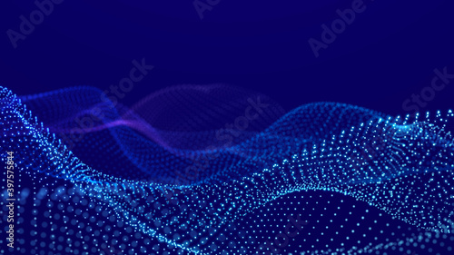 Digital wave with meny dots. Abstract backdrop of dynamic wave. Technology or science banner. 3d