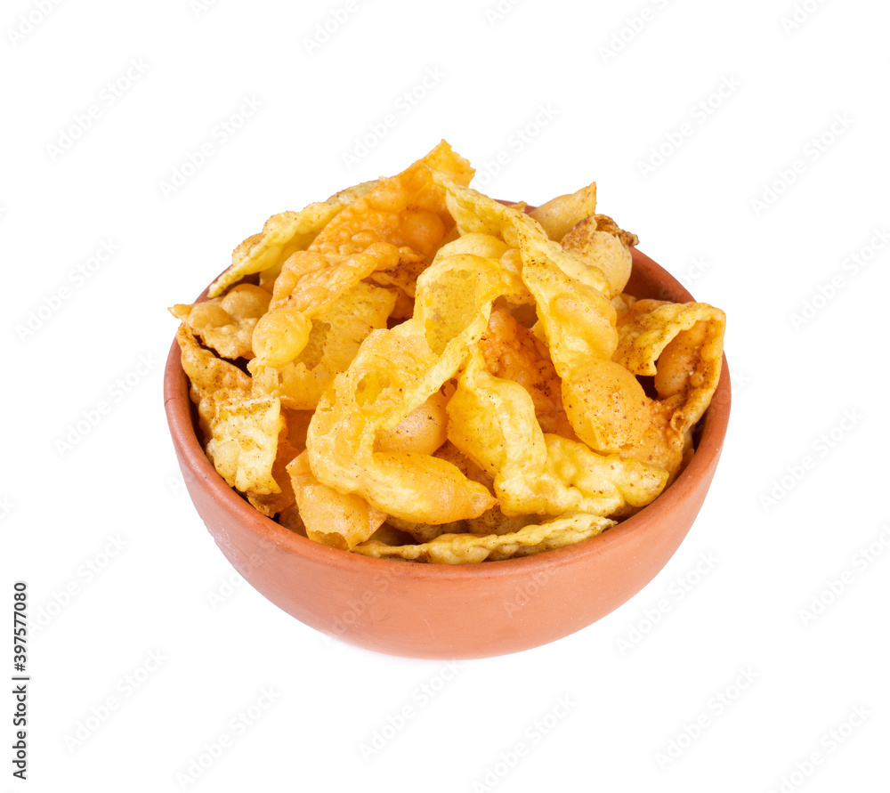 Indian Breakfast Dish Sola Fali or Masala Papri Served With Green Chutney