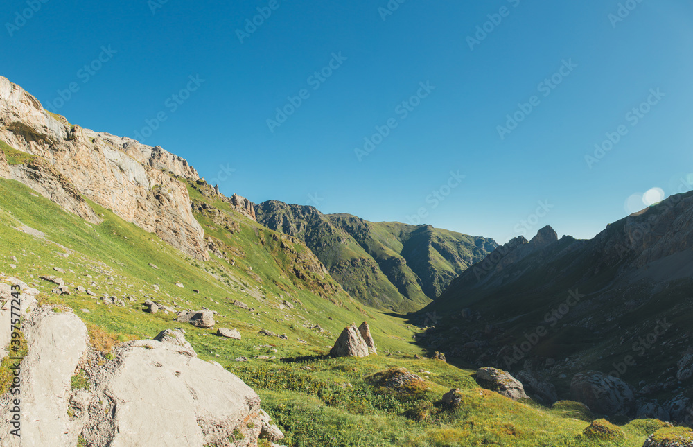 Fototapeta premium Backpacking in the mountains in the Caucasus Arkhyz in Russia