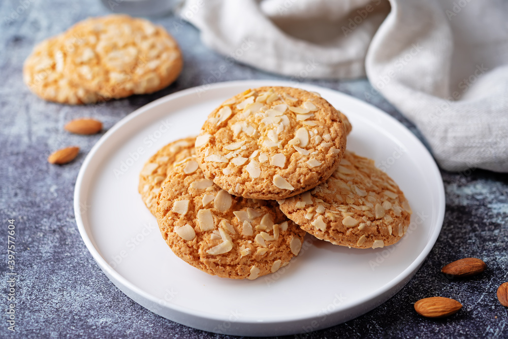 Cookies with almond with glass of milk Cookies with almond with glass of milk